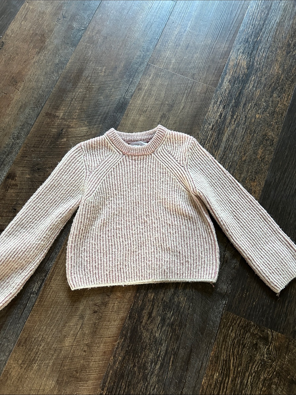 Zara Ribbed Crewneck Sweater in Light Blush size 9-10